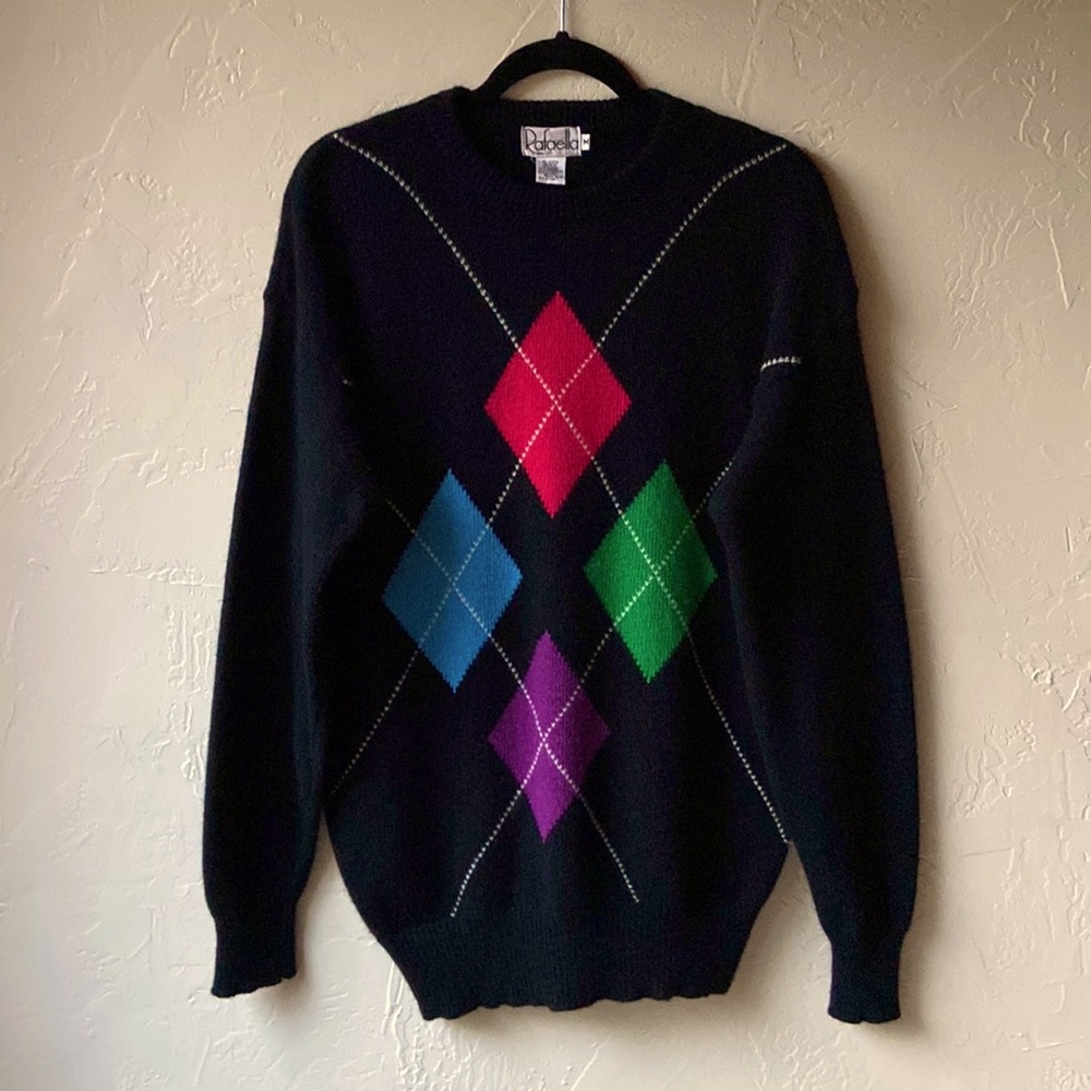 Vintage 90’s Rafaela Diamond pattern Lambswool/Angora Sweater M